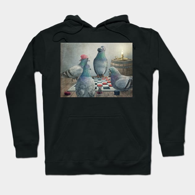 Checker Playing Pigeons Hoodie by Terry Fan